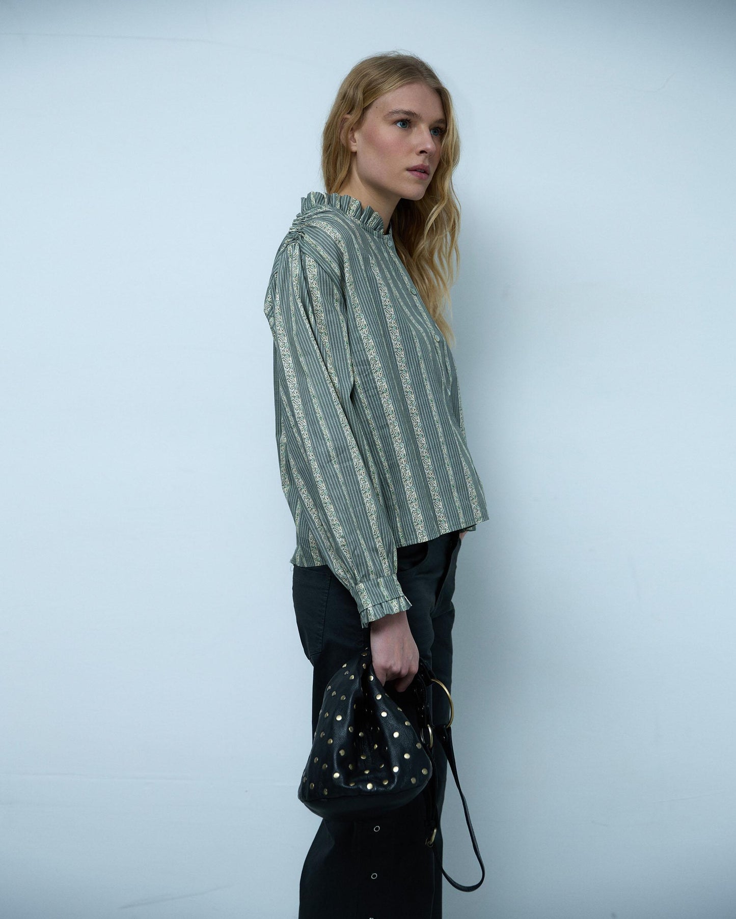 Green Striped Printed Blouse