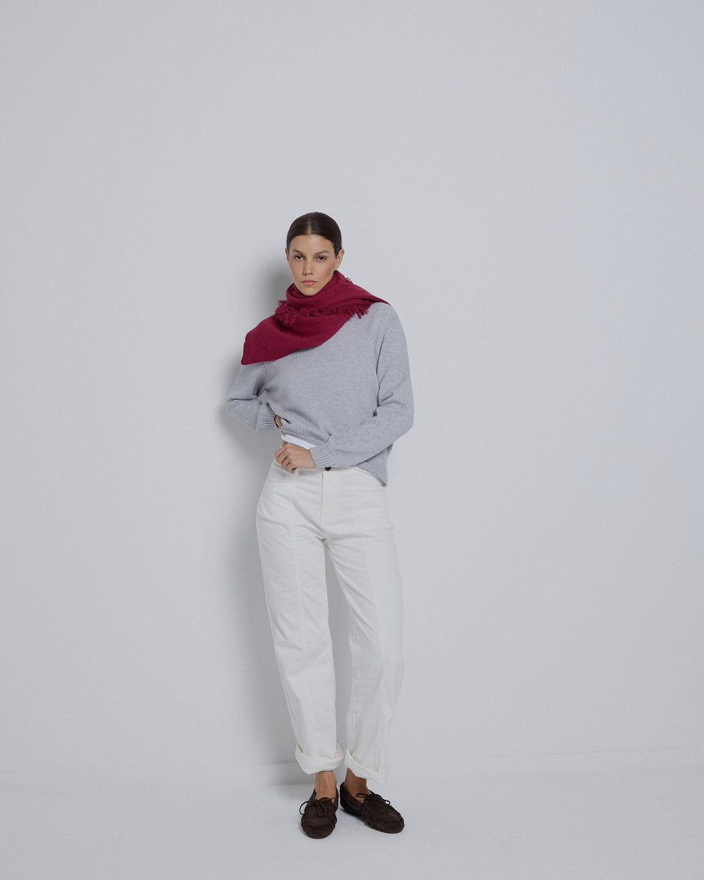 Lenço de malha com franjas granada