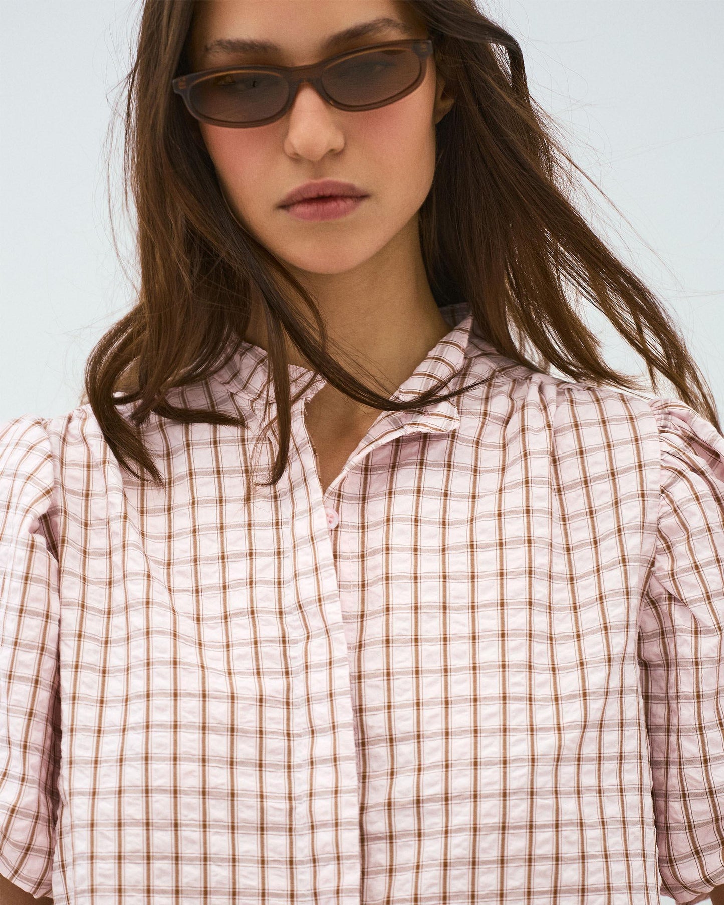 Puff Sleeve Gingham Blouse Pink