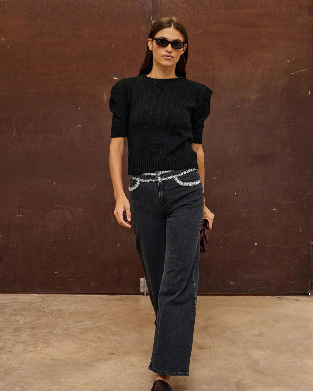 Top Punto Hombreras Lurex Negro