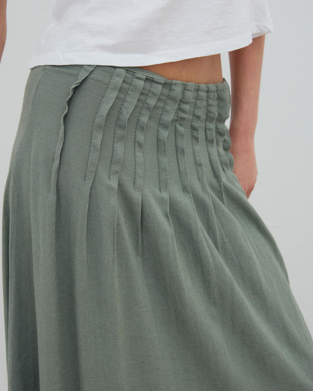Falda Larga Lino Jaretas Verde