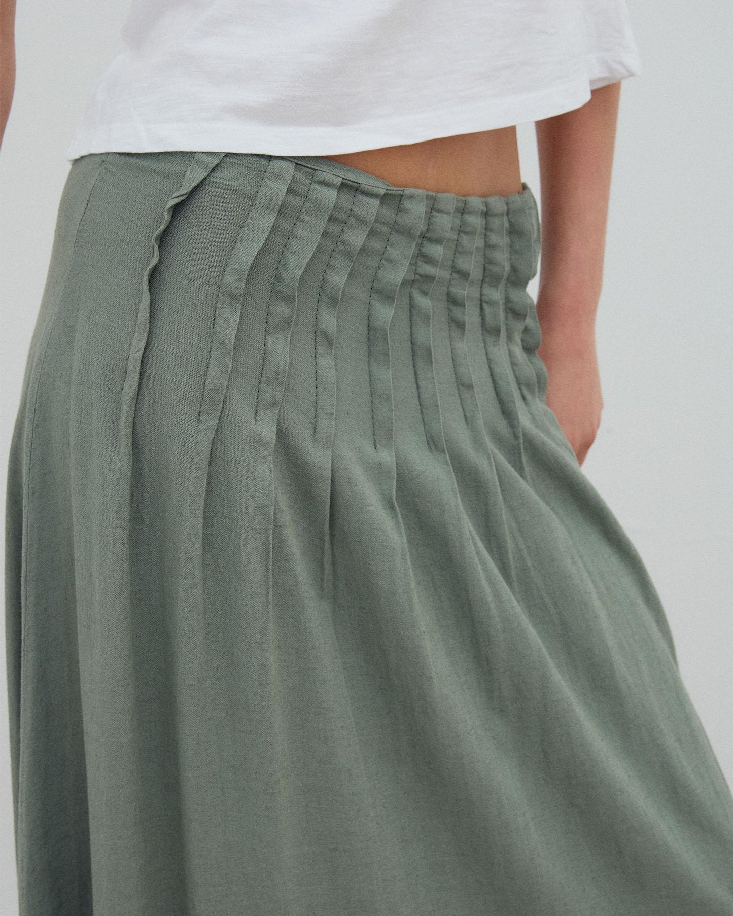 Falda Larga Lino Jaretas Verde