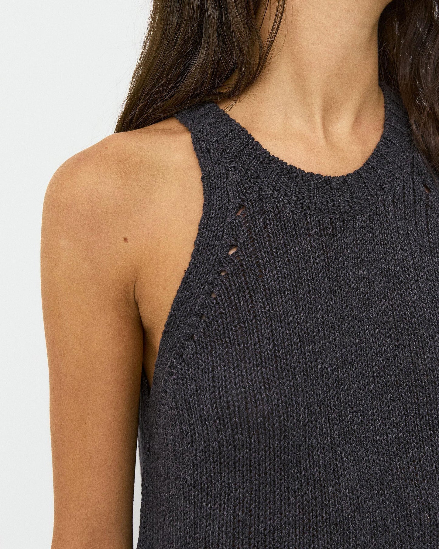 Top de Malha sem Mangas com Gola Redonda Rib Antracite