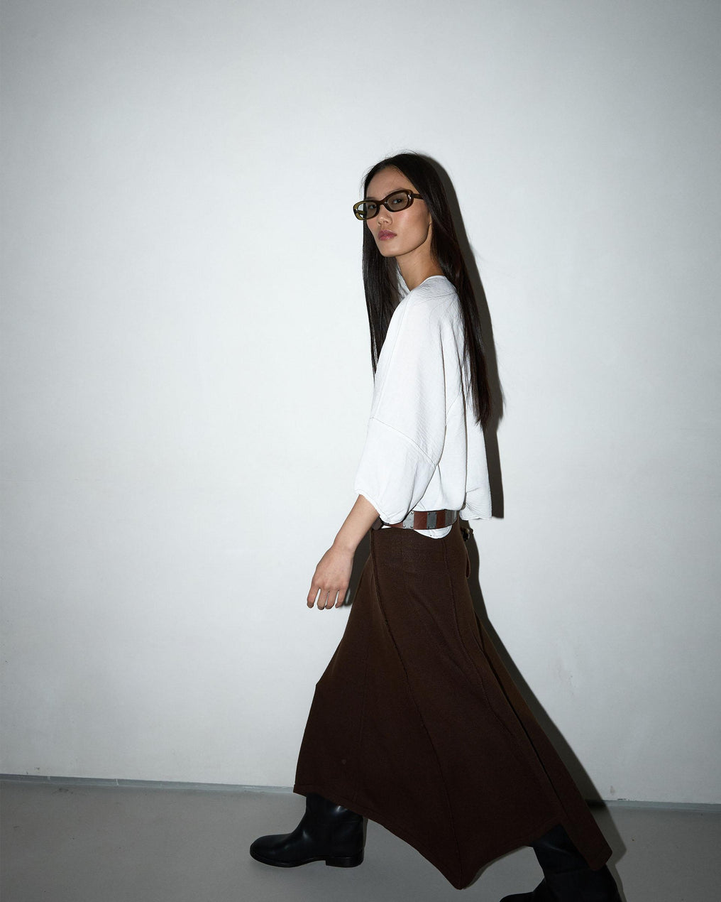 White Blouse with Low Back and Seams