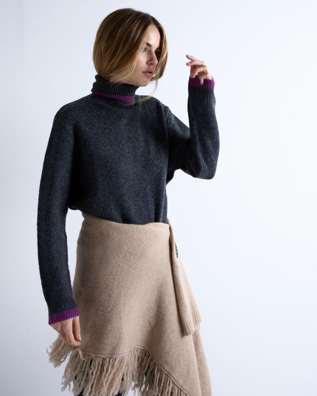 Jersey Cuello Alto Contrastes Antracita