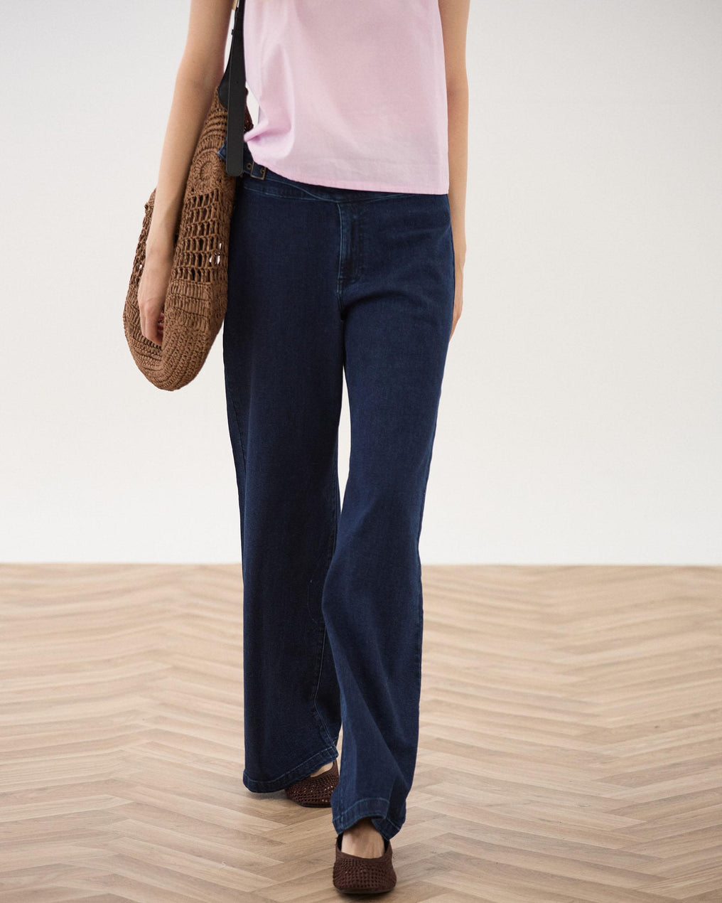 Jeans Ceinture Boucle Latéral Bleu Foncé