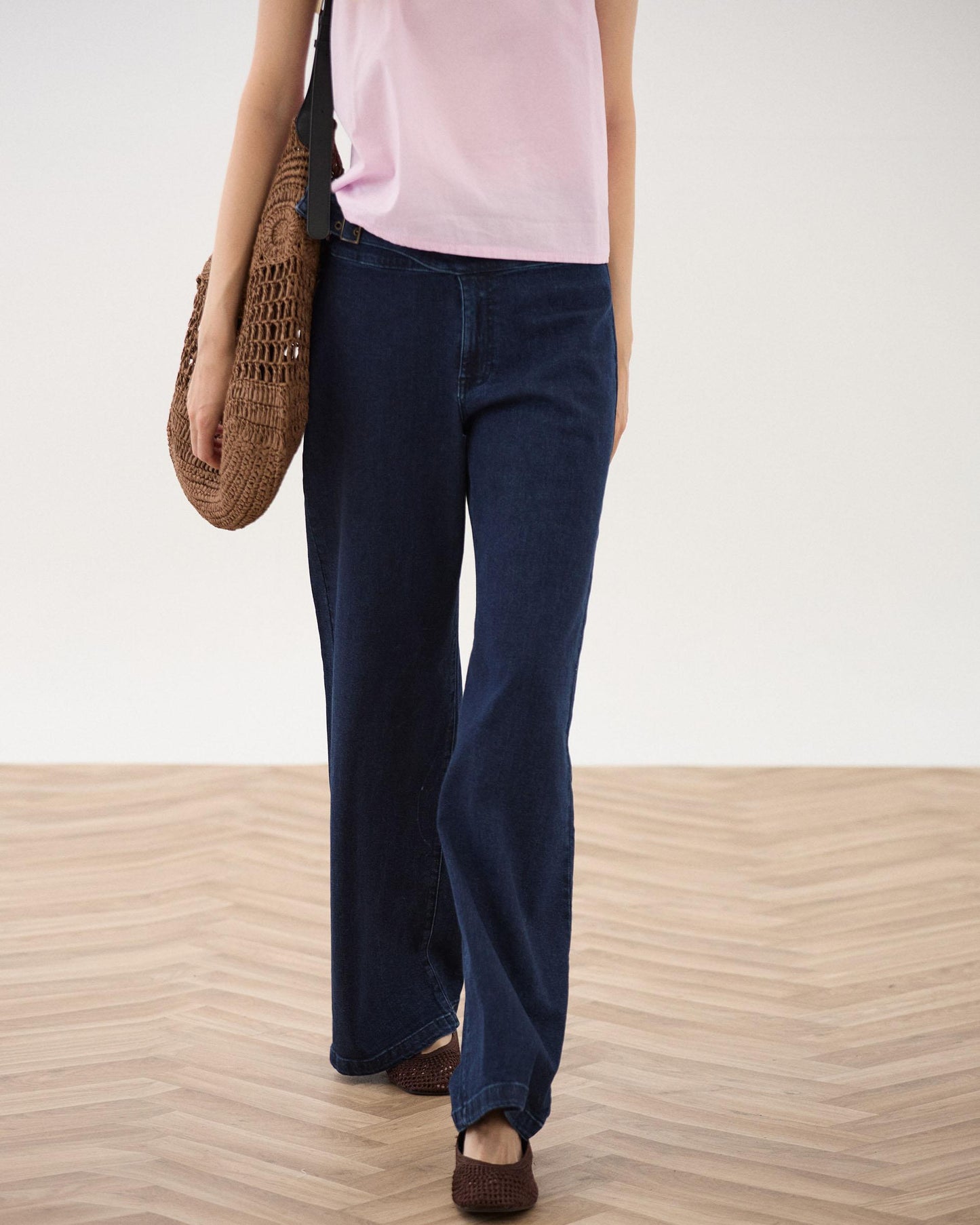 Jeans Ceinture Boucle Latéral Bleu Foncé
