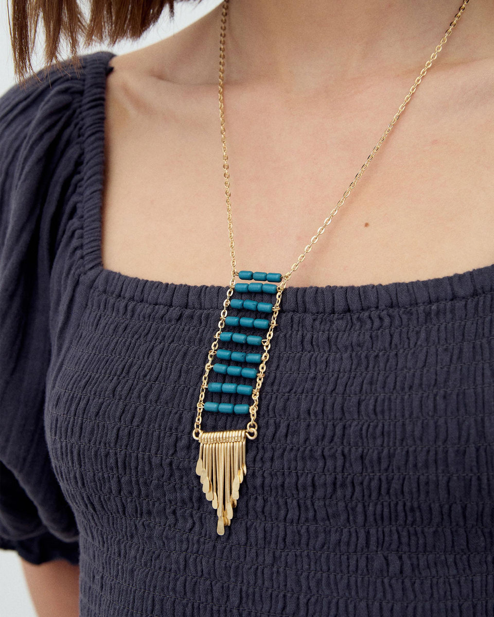 Collier Ethnique Franges Doré