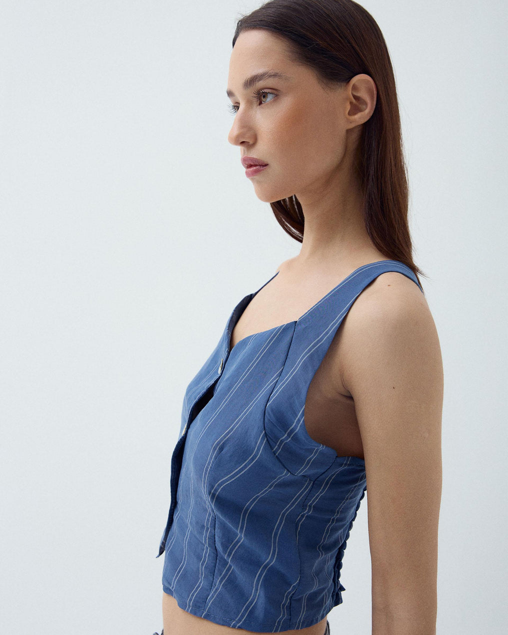 Top Botones Rayas Azul