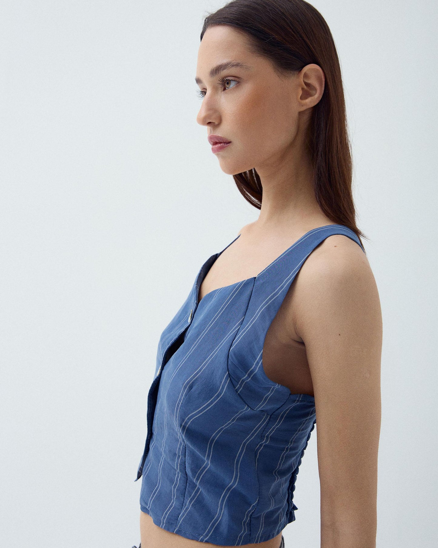 Top Botones Rayas Azul