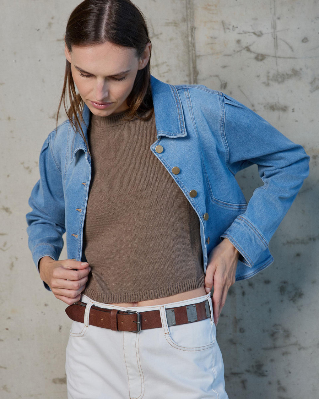 Light Blue Puff Sleeve Denim Jacket