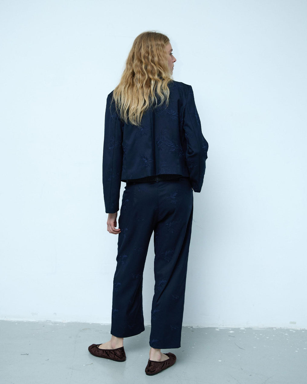 Dark Blue Floral Embroidered Trousers