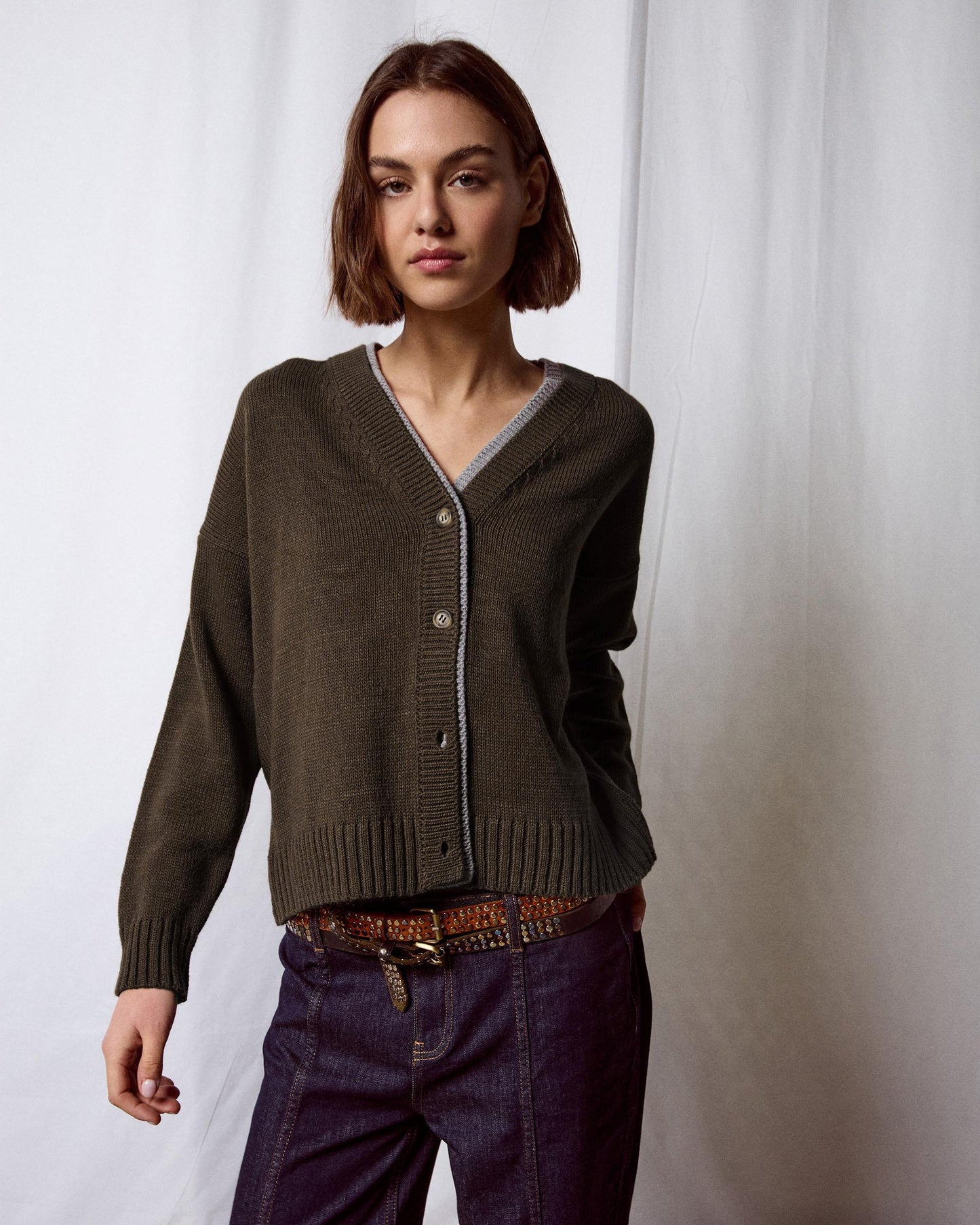 Chaqueta Contrastes Bicolor Kaki