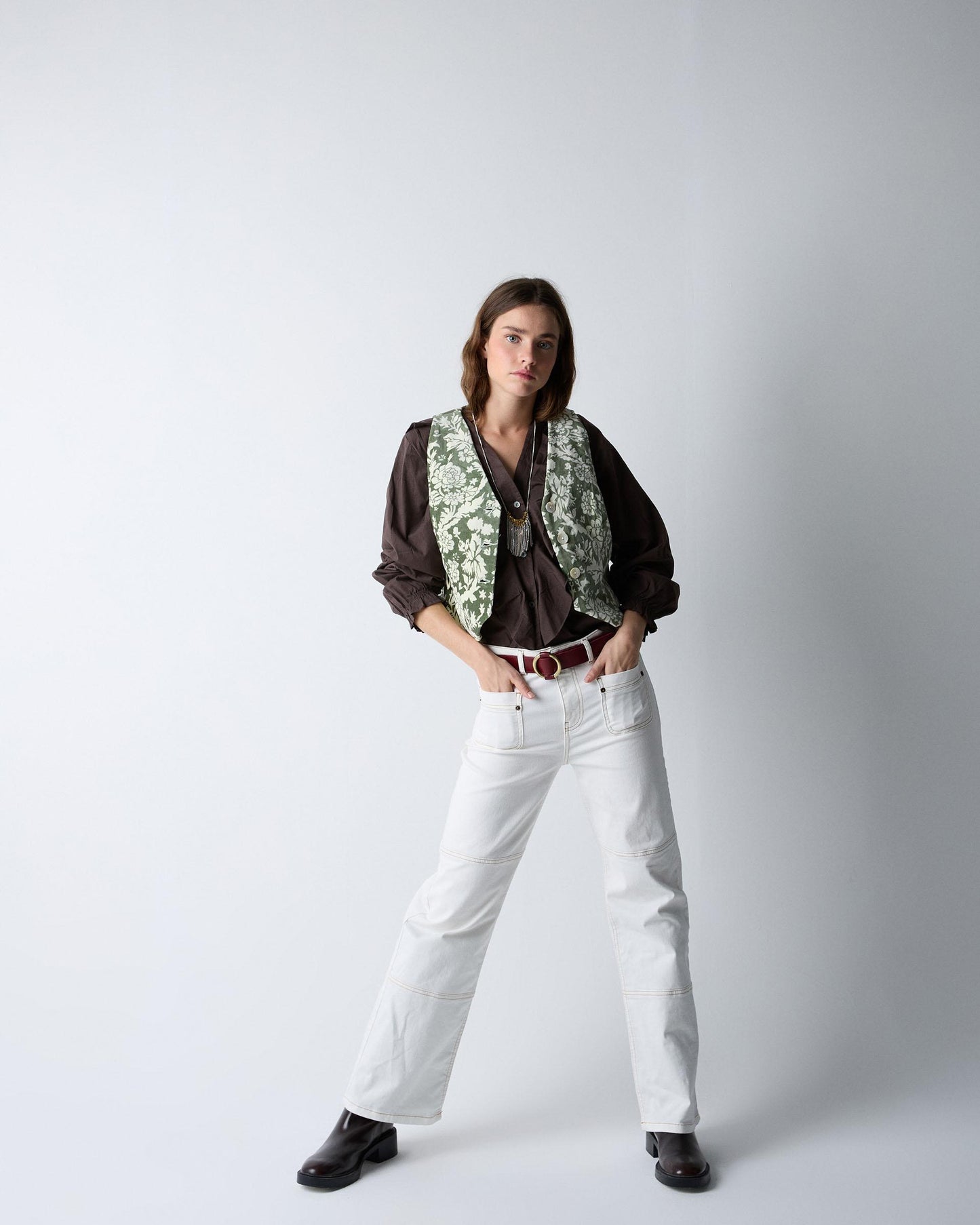 Jeans Seams Pockets Plastón White