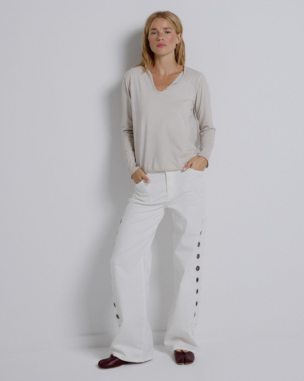 White Side Ring Jeans