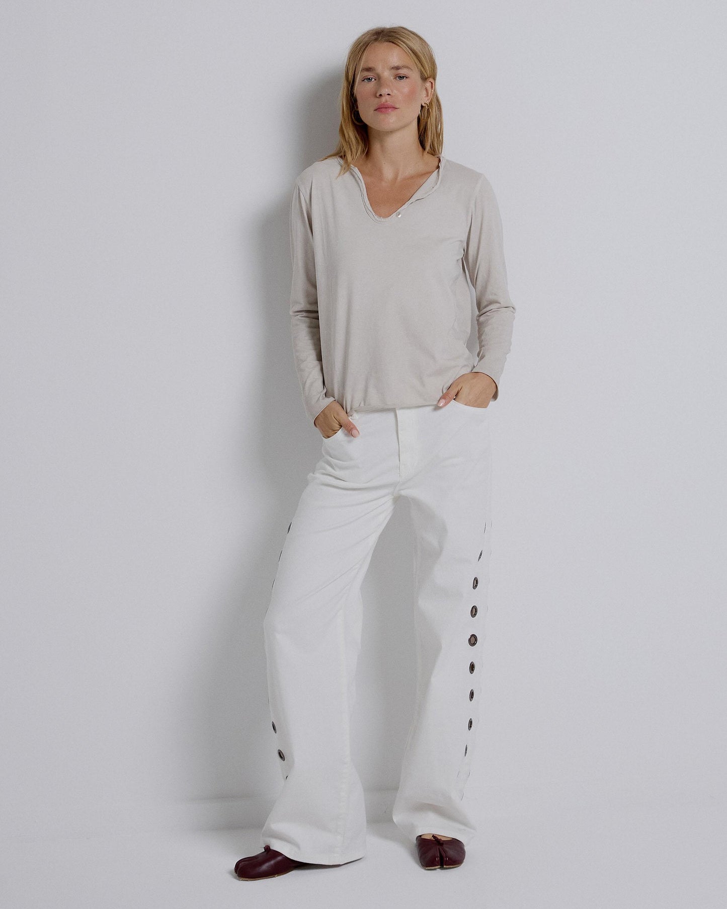 White Side Ring Jeans