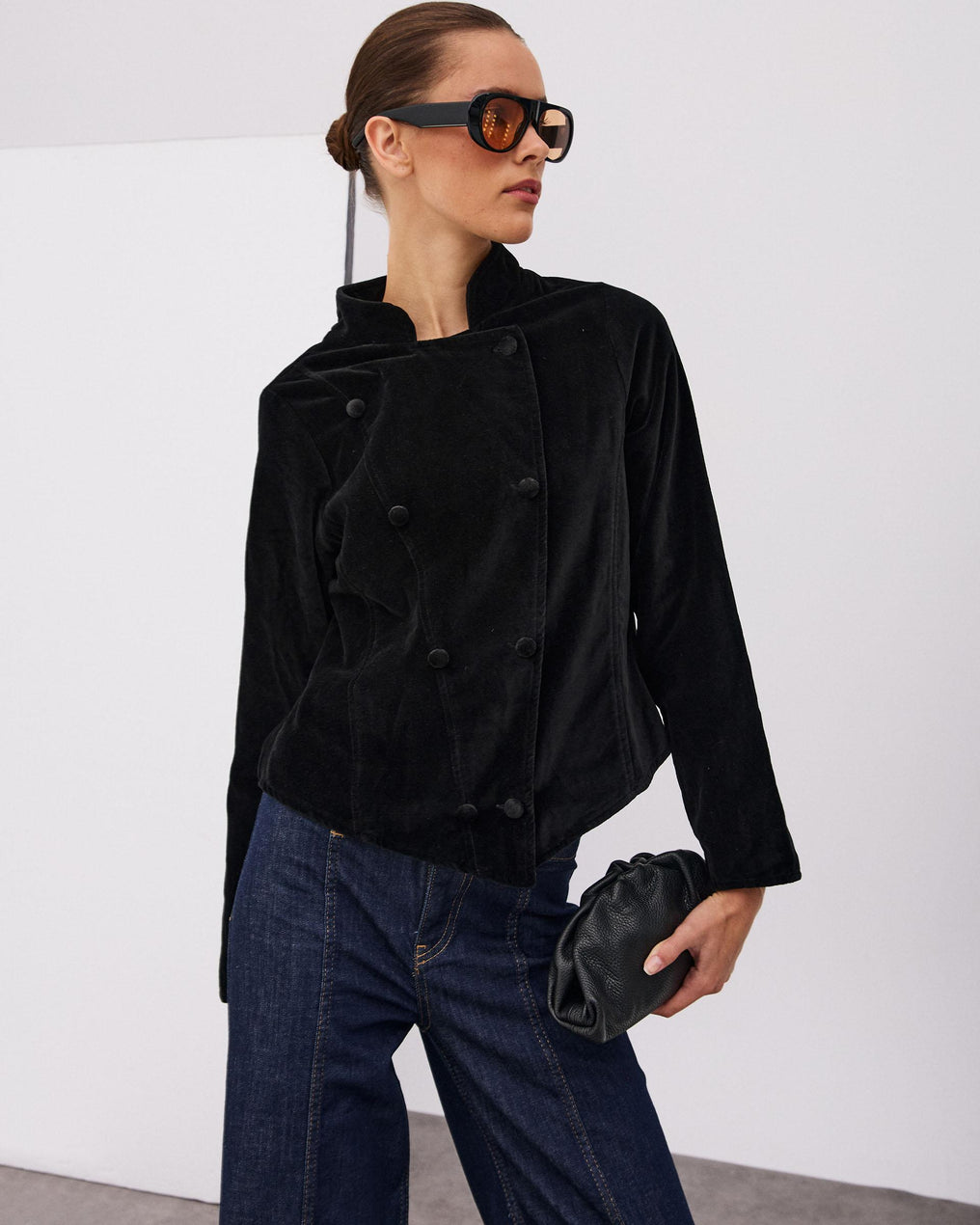 Chaqueta Cruzada Terciopelo Negro