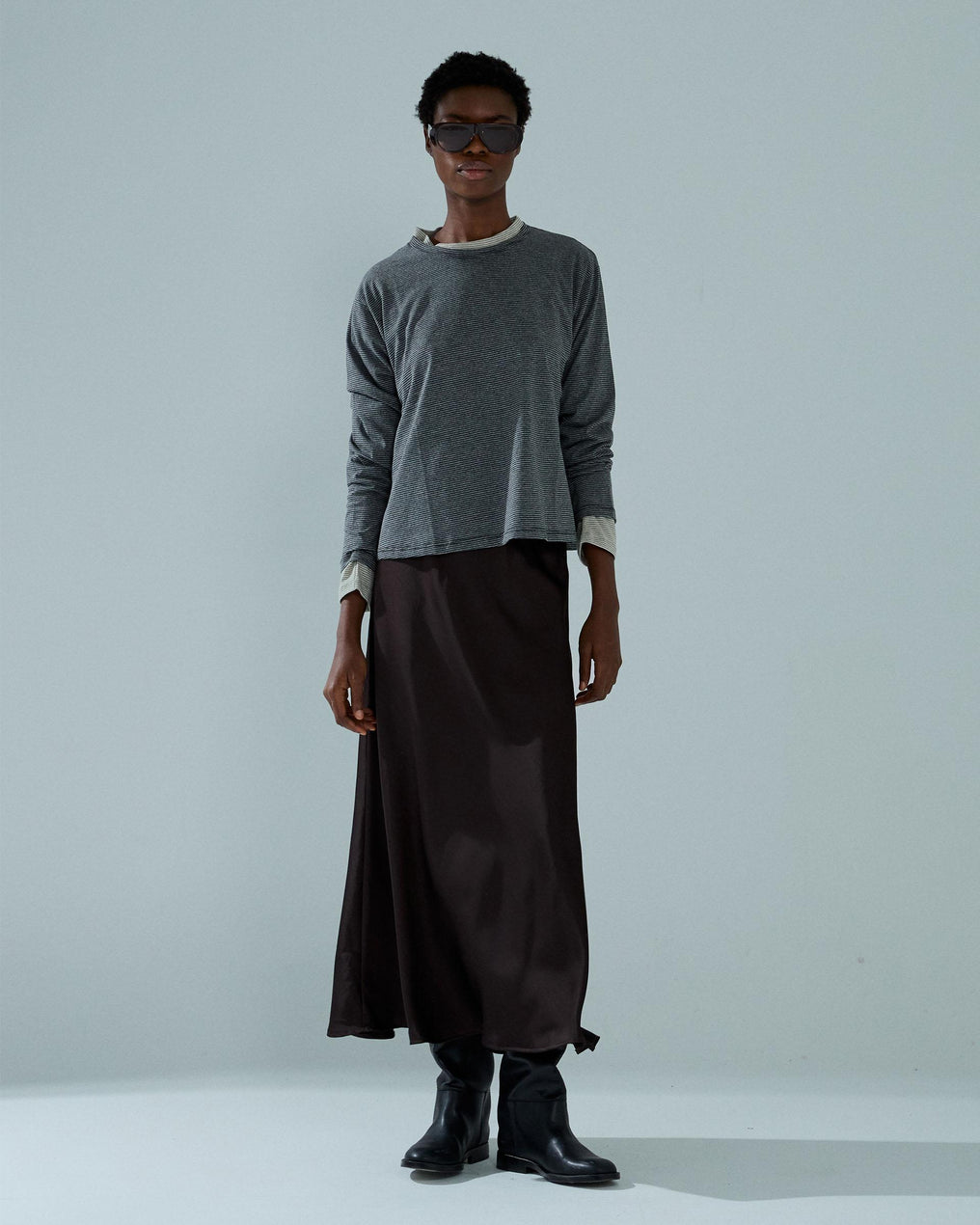 Satin A-Line Skirt Brown