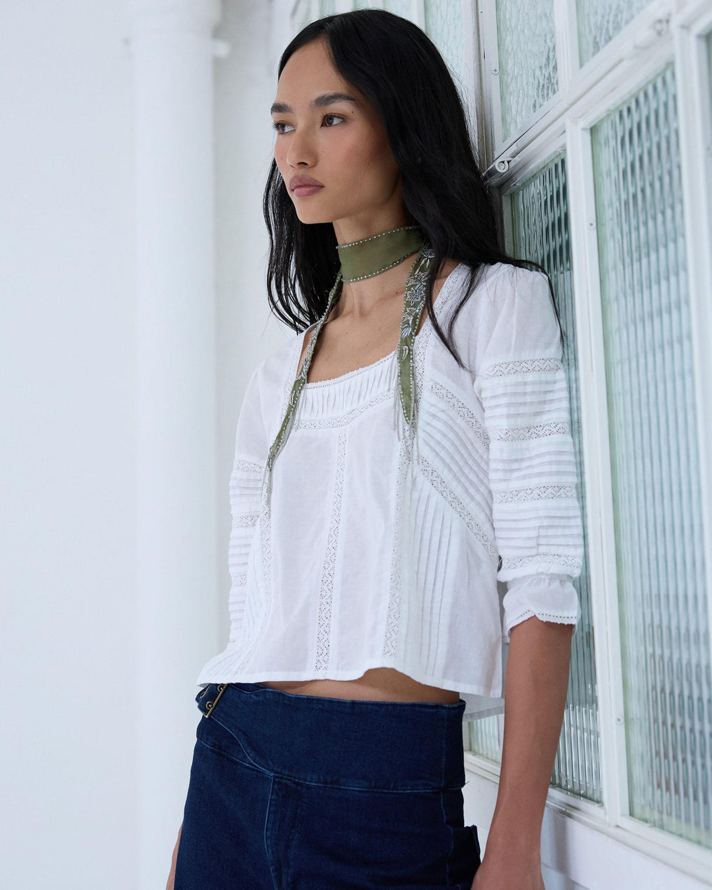 Blouse Col Carré Dentelles Blanc