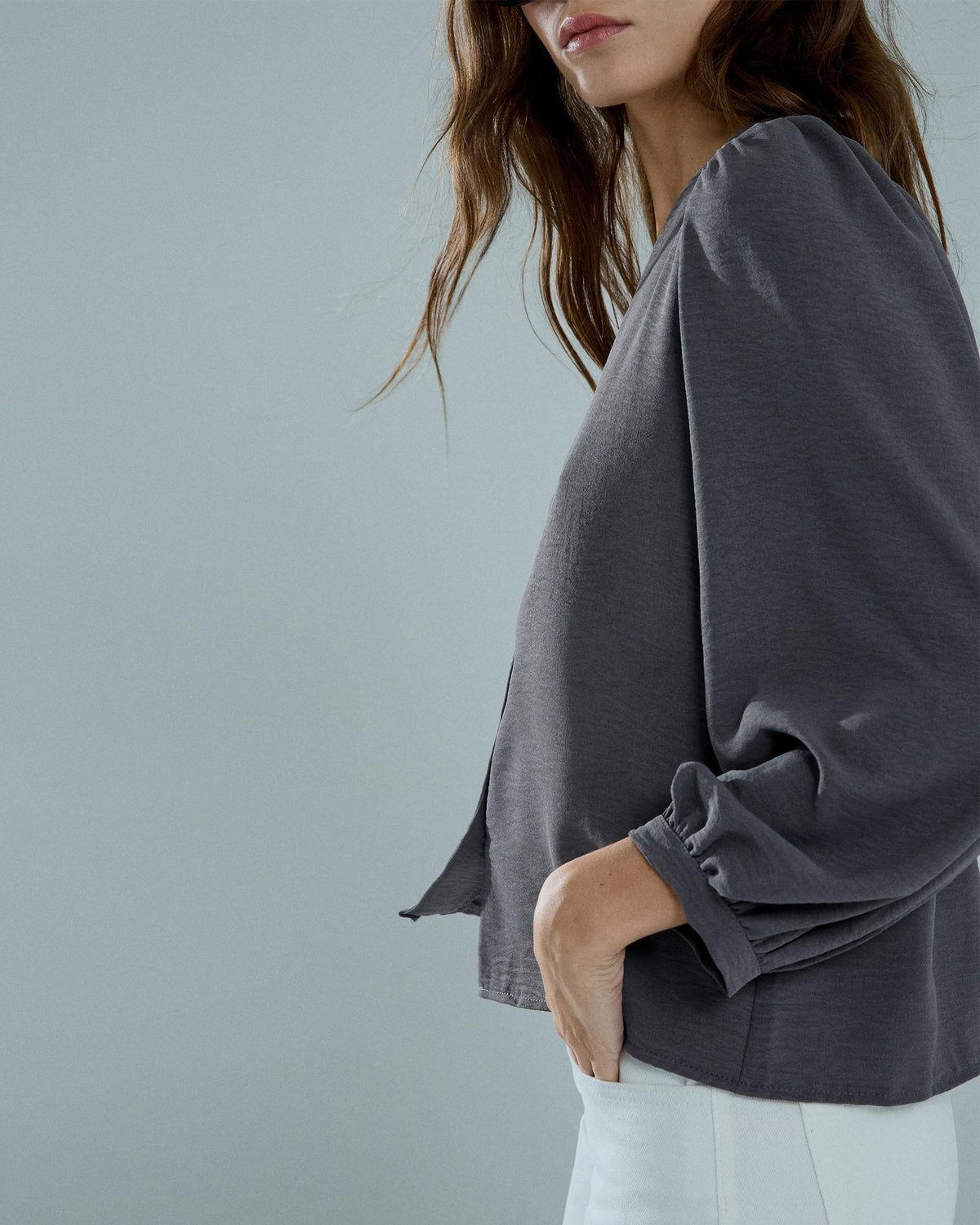 Blusa Manga Abullonada Antracita