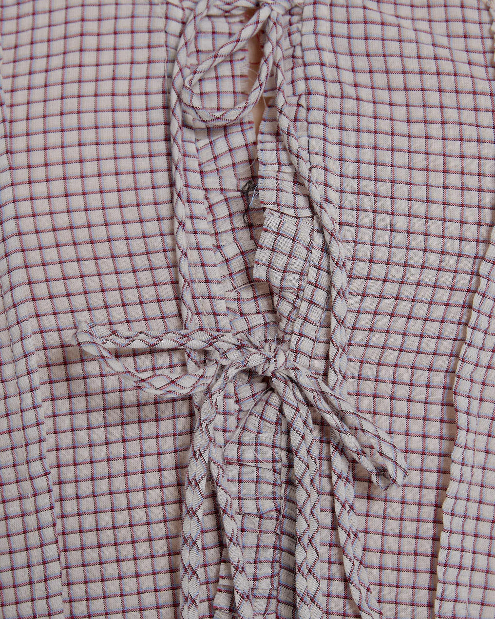 Pink Plaid Blouse with Front Bows