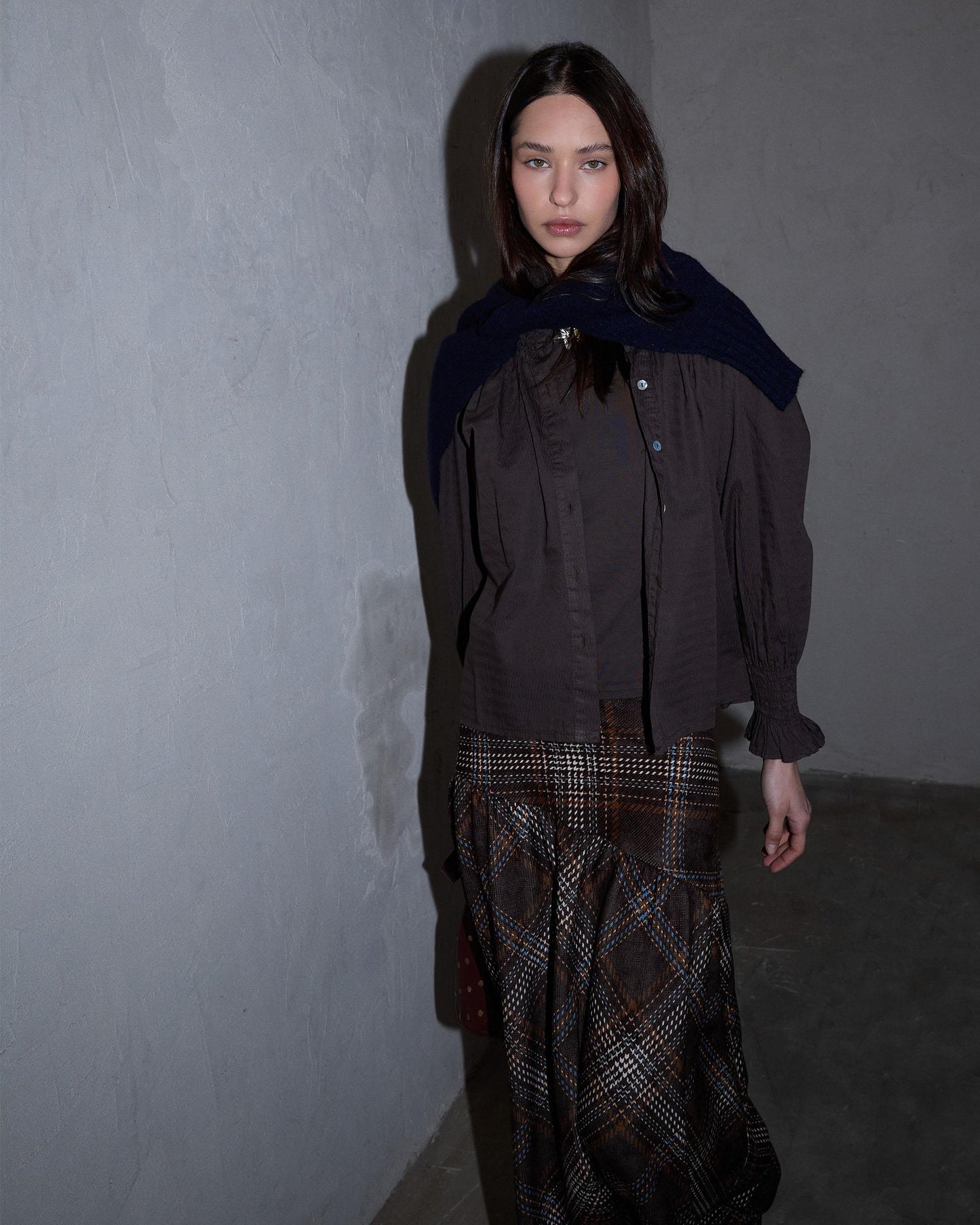 Falda Canesú Asimétrico Cuadros Marrón