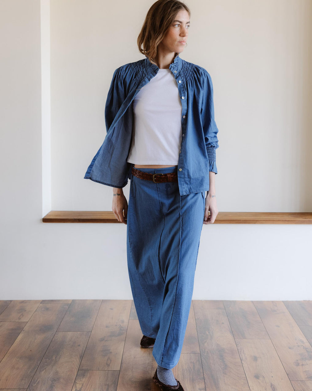 Falda Costuras Tipo Denim Azul Jeans