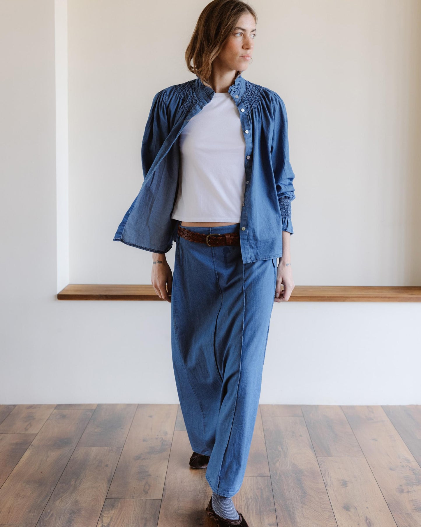 Falda Costuras Tipo Denim Azul Jeans