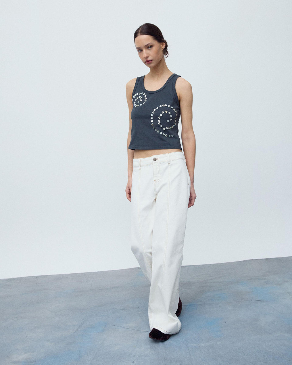 Jeans Costura Pespontos Branco