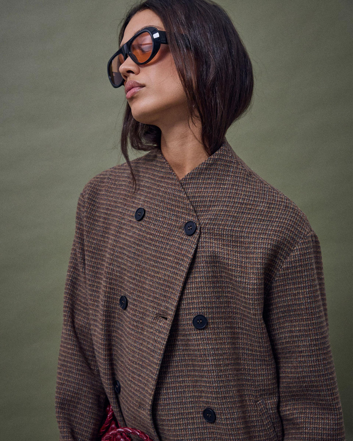 Chaqueta Botones Delanteros Mezcla Lana Marrón