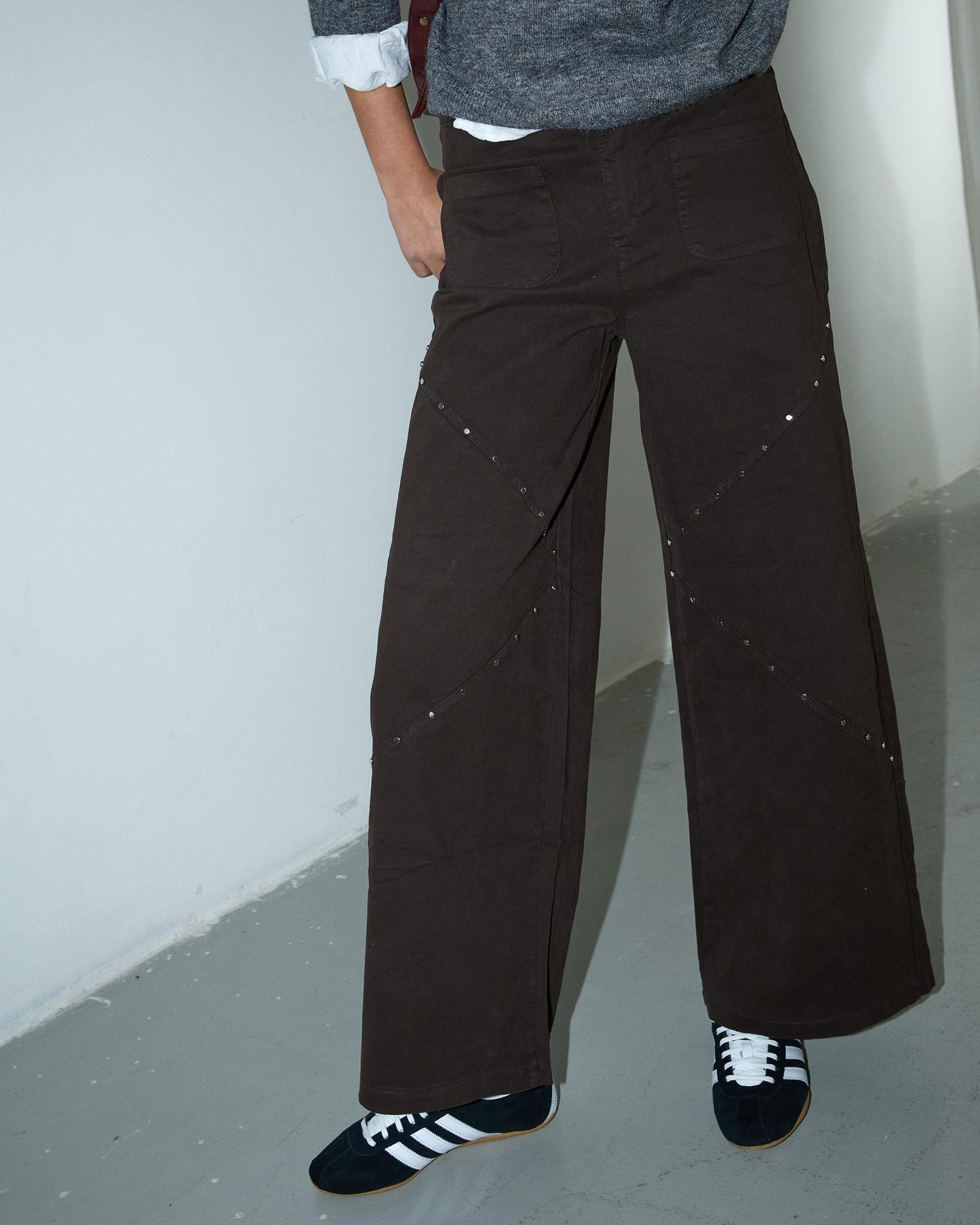 Brown Diagonal Studded Pants