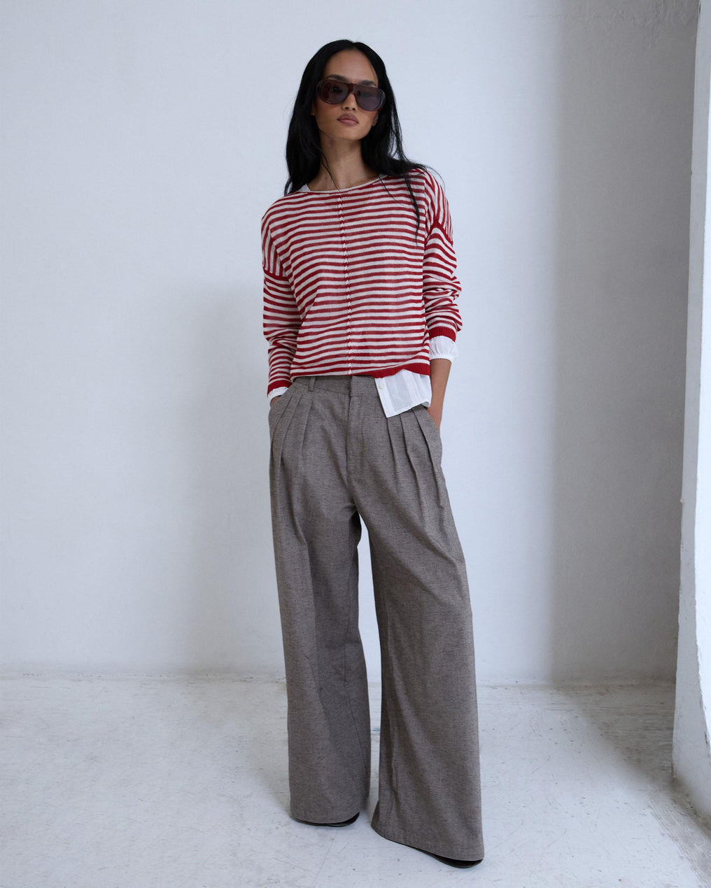 Pantalón Triple Pinza Espiga Taupe