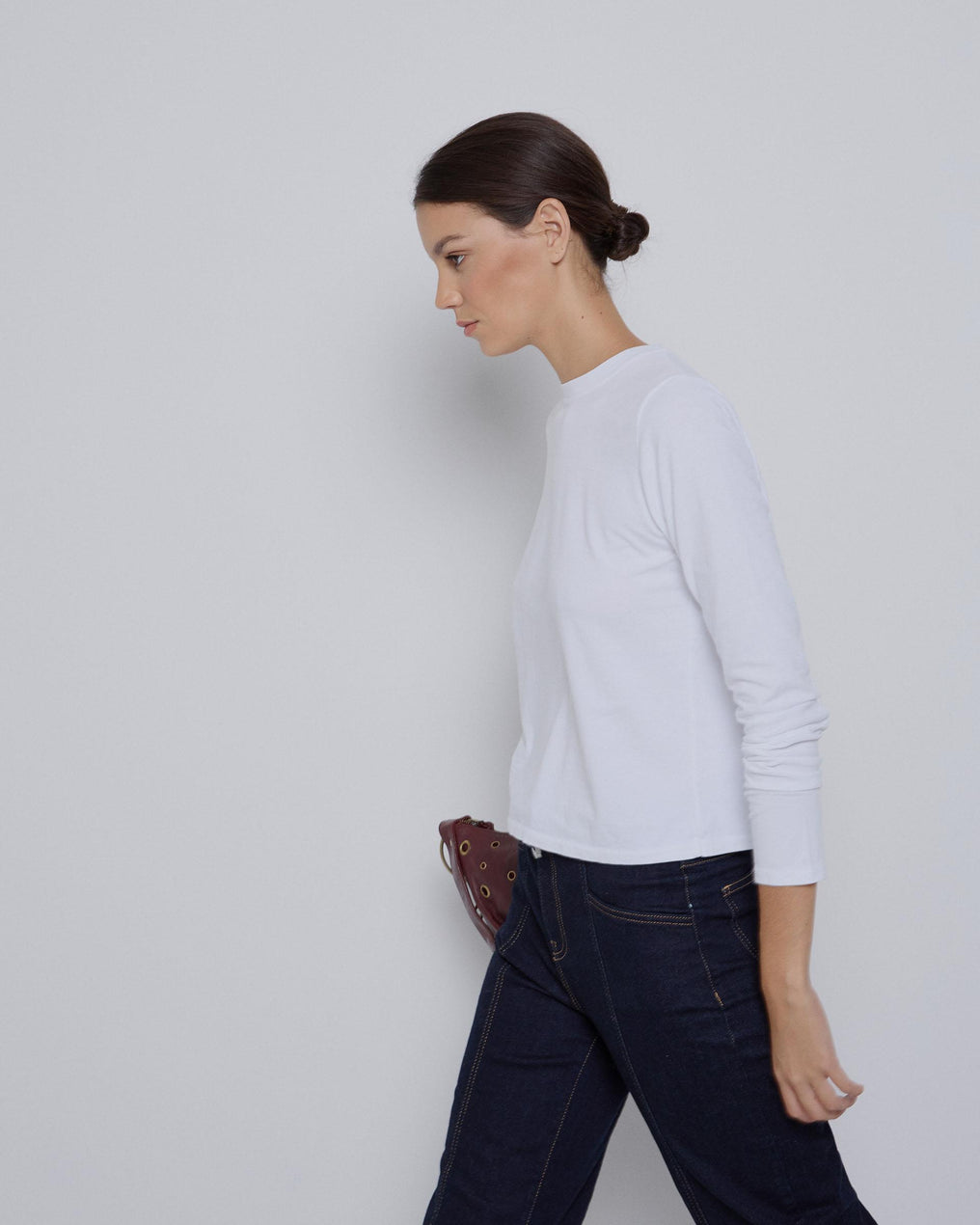T-shirt básica branca de manga comprida