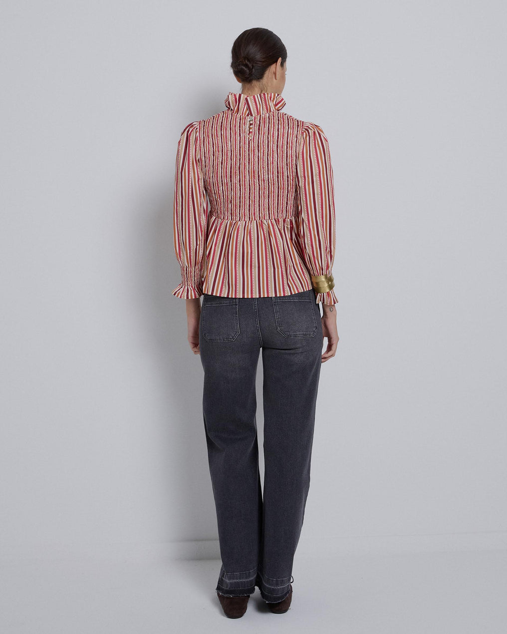 Blusa Nido De Abeja Estampado Rayas Granate