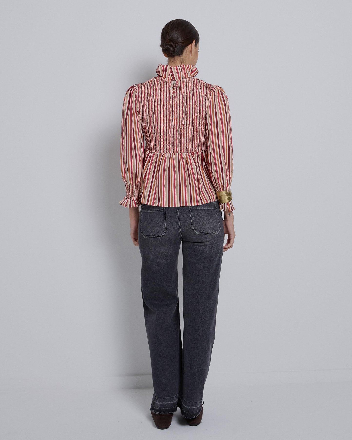 Blusa Nido De Abeja Estampado Rayas Granate