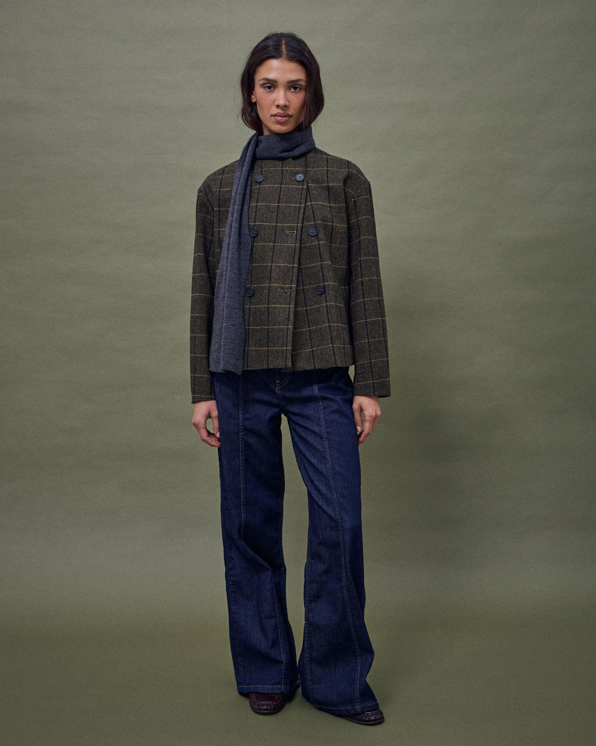 Chaqueta Botones Delanteros Mezcla Lana Verde