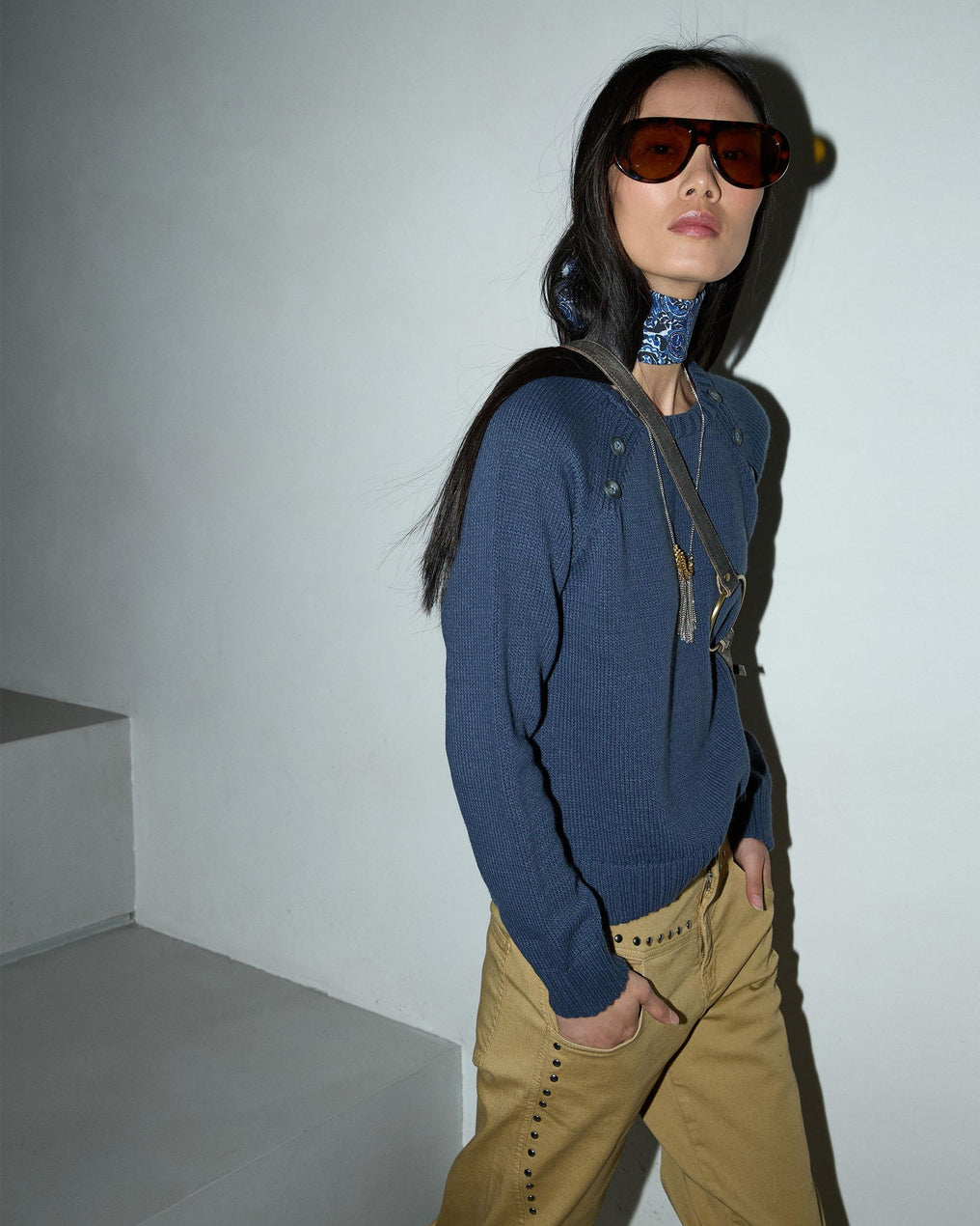 Jersey Cuello Redondo Botónes Azul