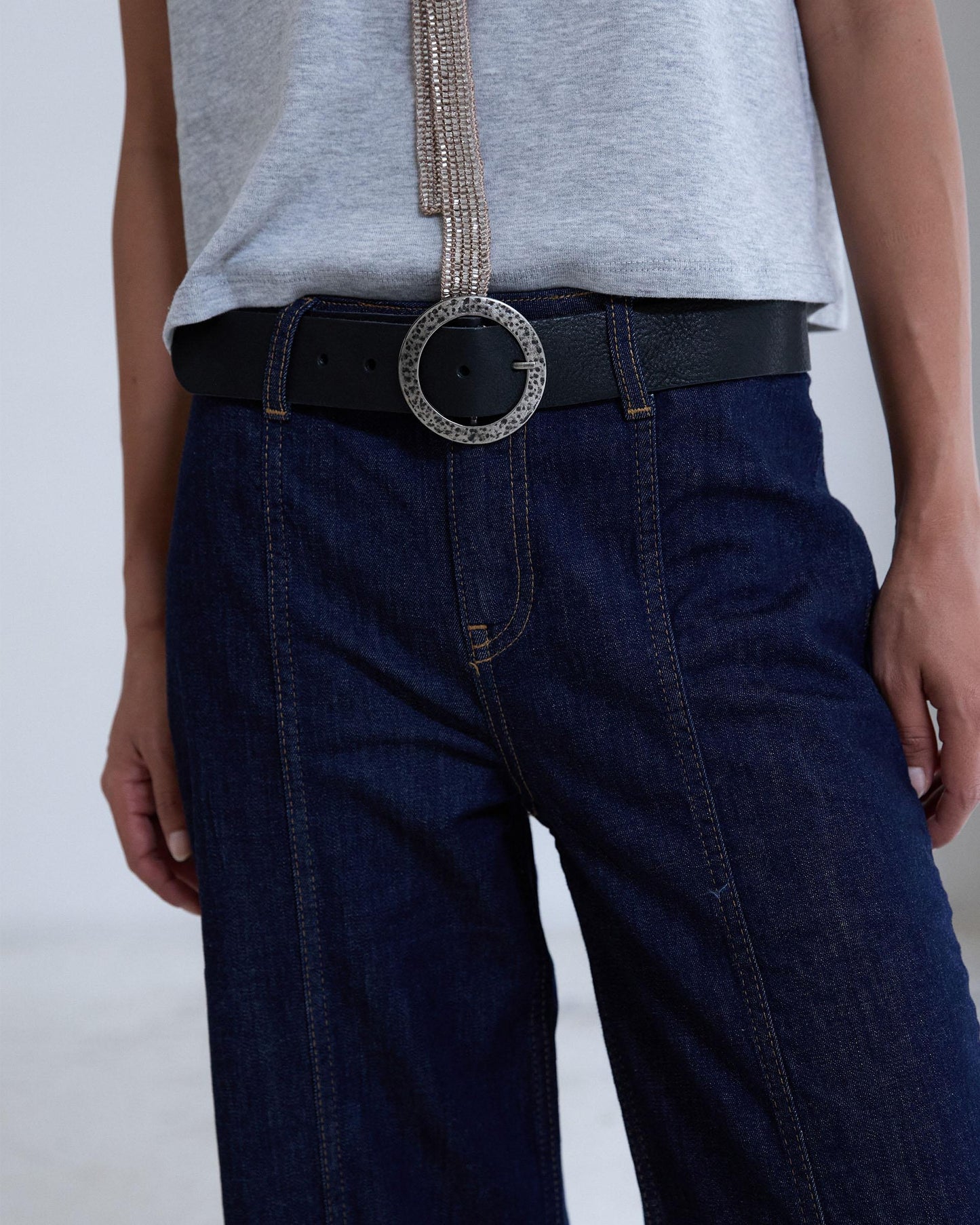 Dark Blue Jeans with Topstitching