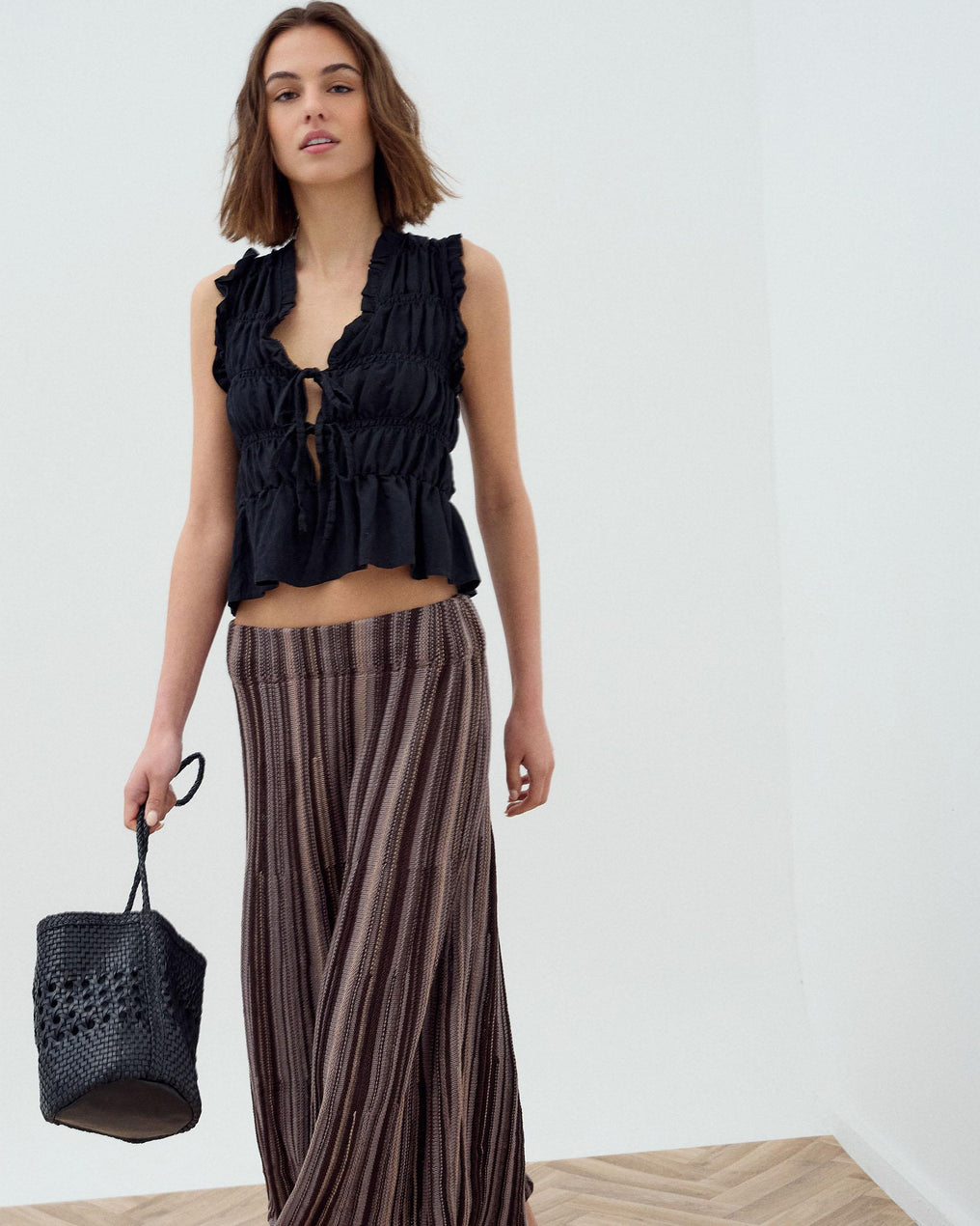 Jupe Maille Rayures Marron