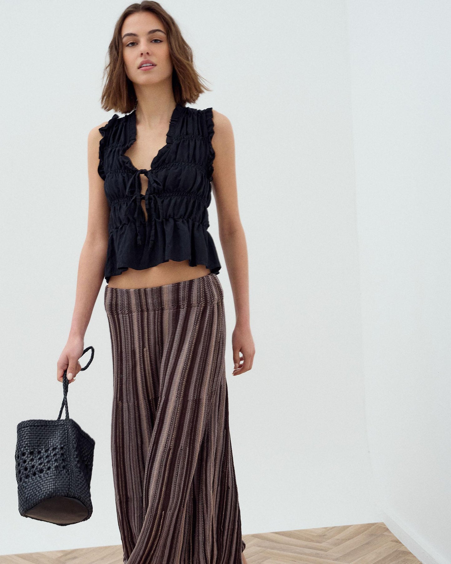 Jupe Maille Rayures Marron