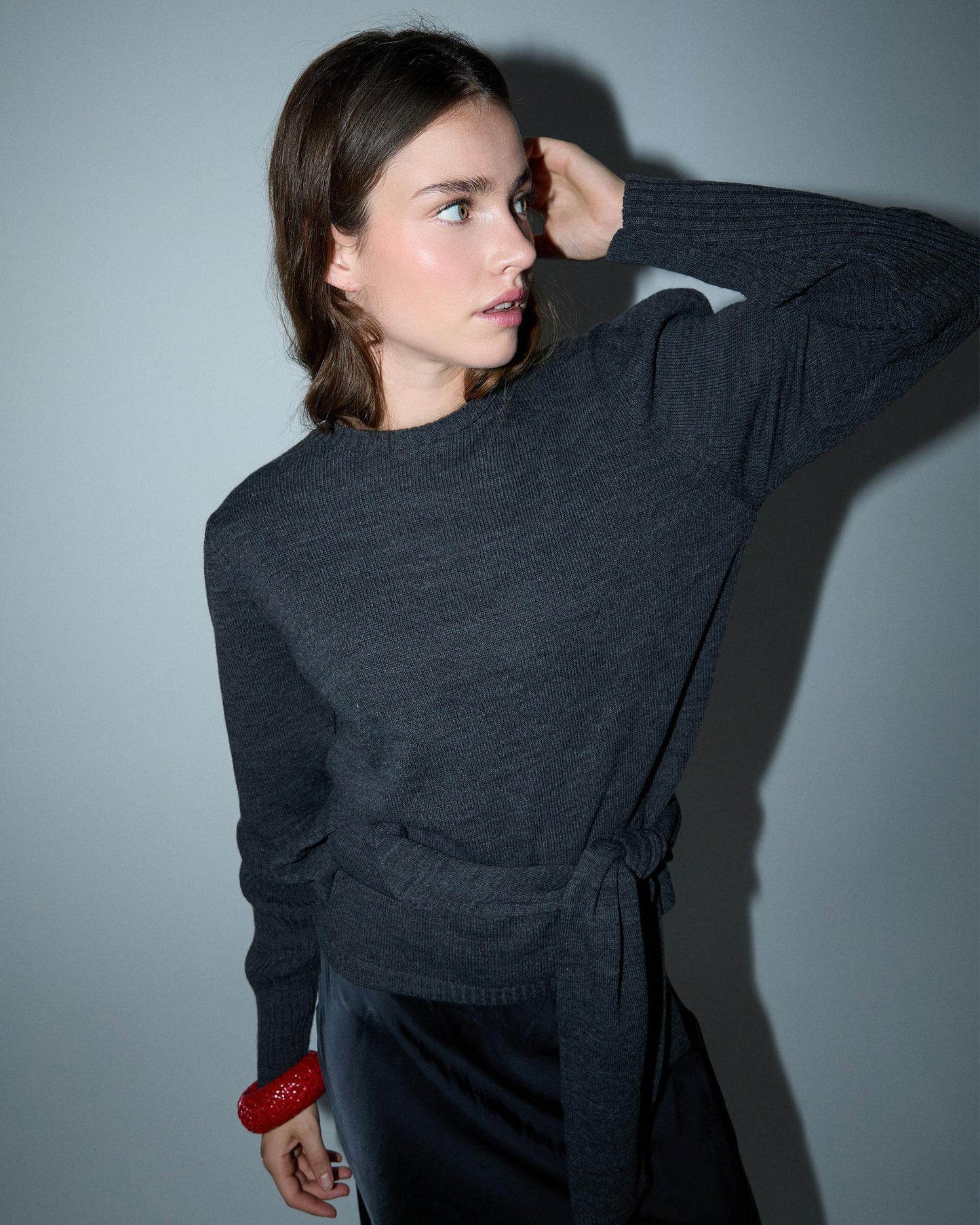 Jersey Pliegues Hombros Rib Mangas Antracita