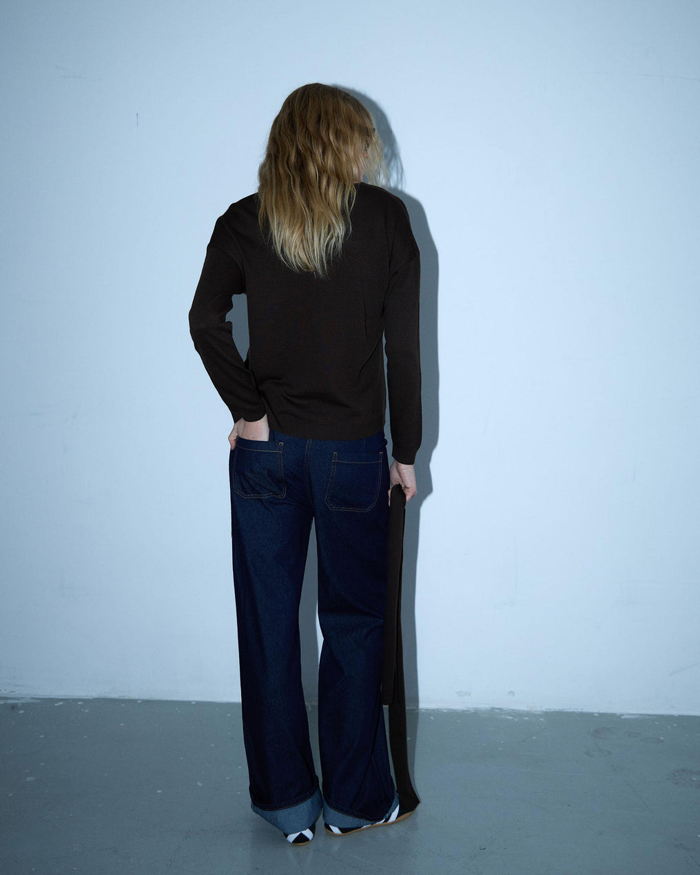 Jersey Punto Fino Bufanda Marrón