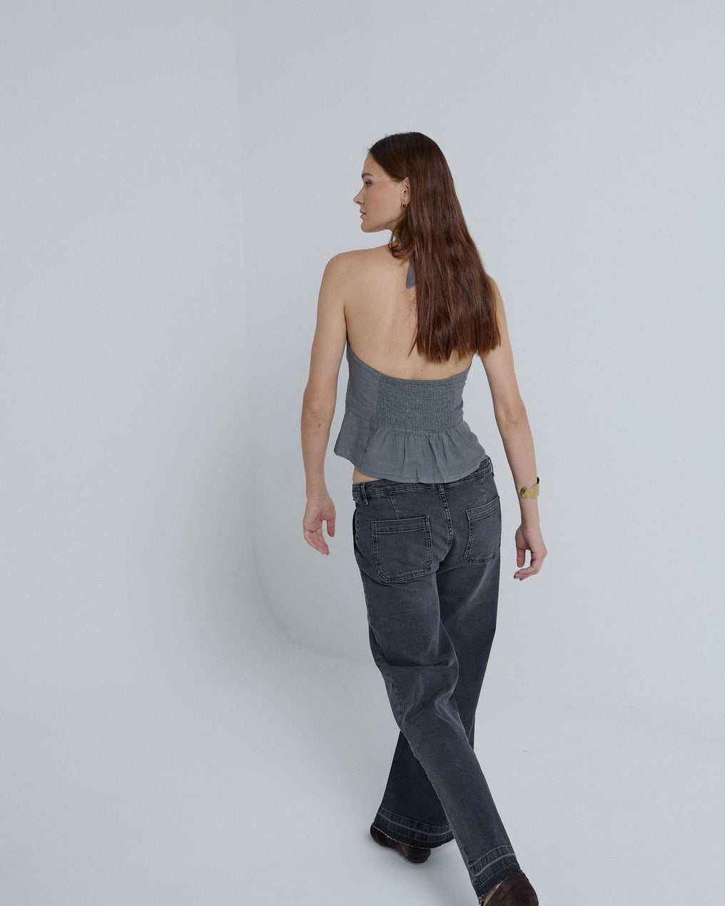 Top Halter com Botões Cinza