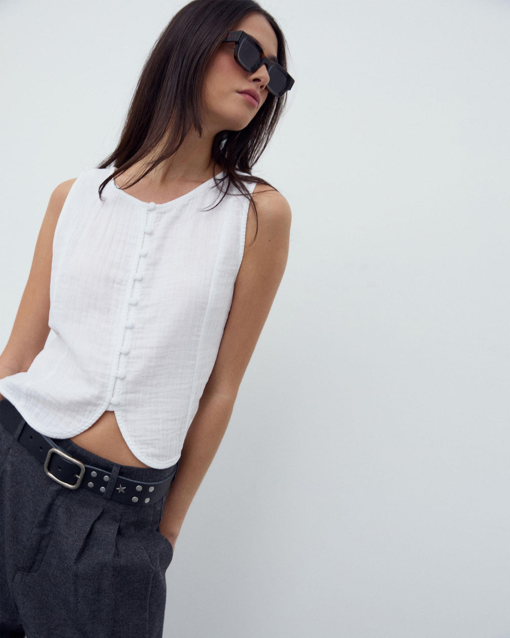 Top Botões Forrados Branco