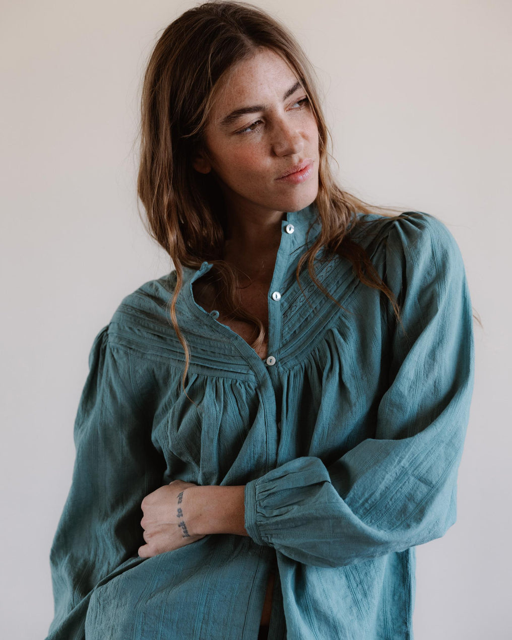 Blusa Tejido Rayas Puntillas Verde Agua