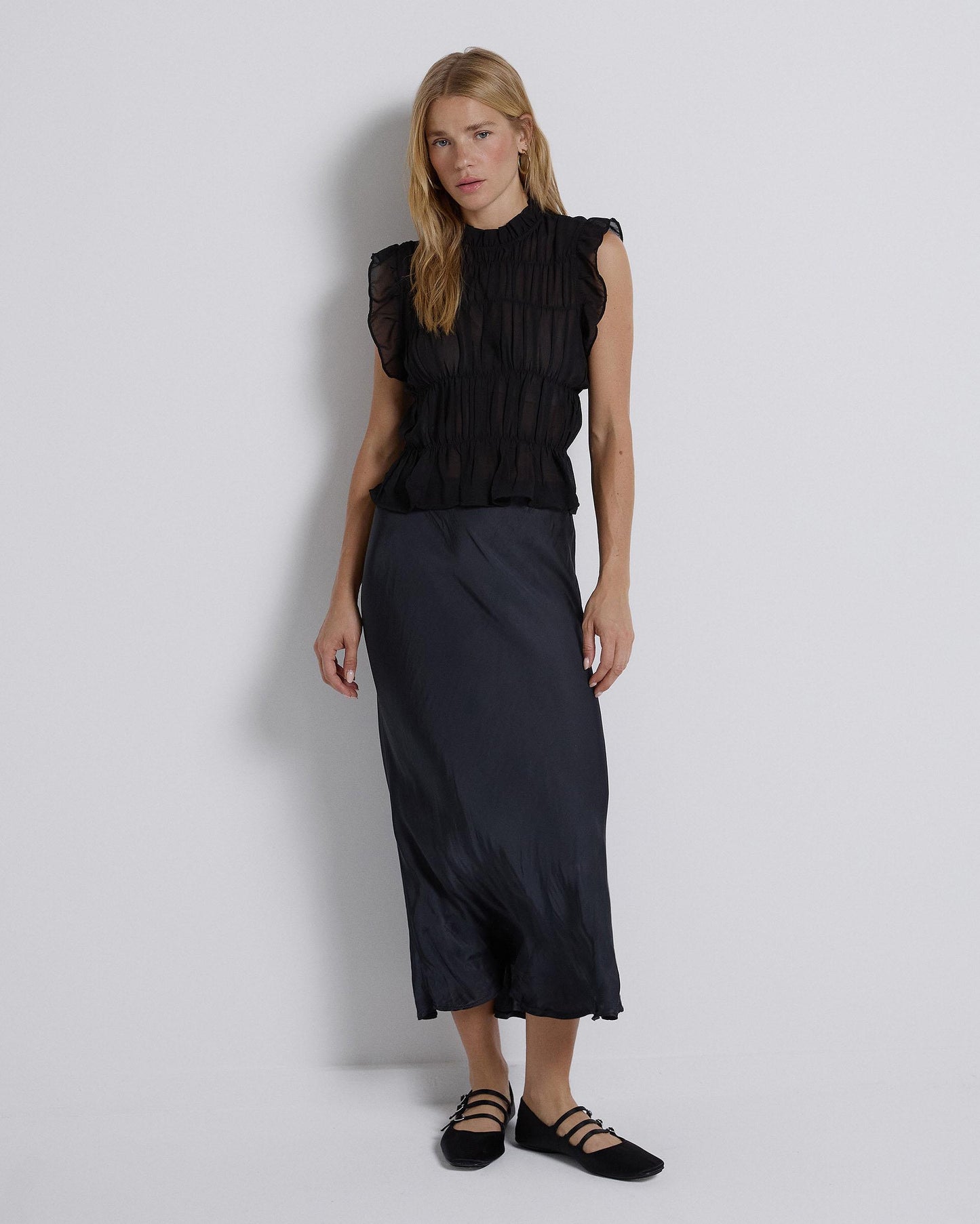 Anthracite Satin Evase Skirt