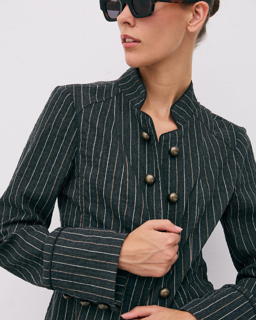 Chaqueta Rayas Botones Antracita