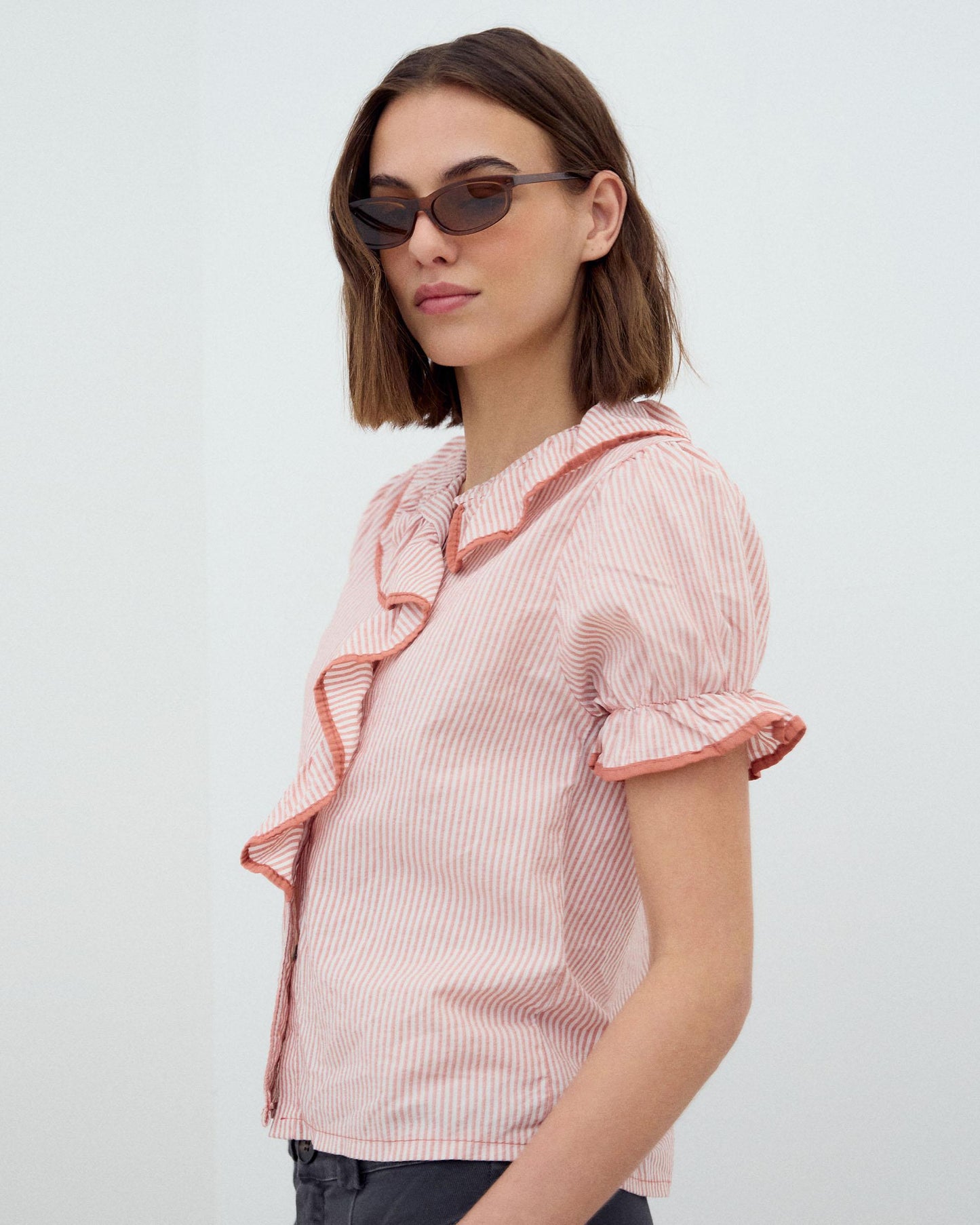 Orange Trim Ruffle Side Shirt