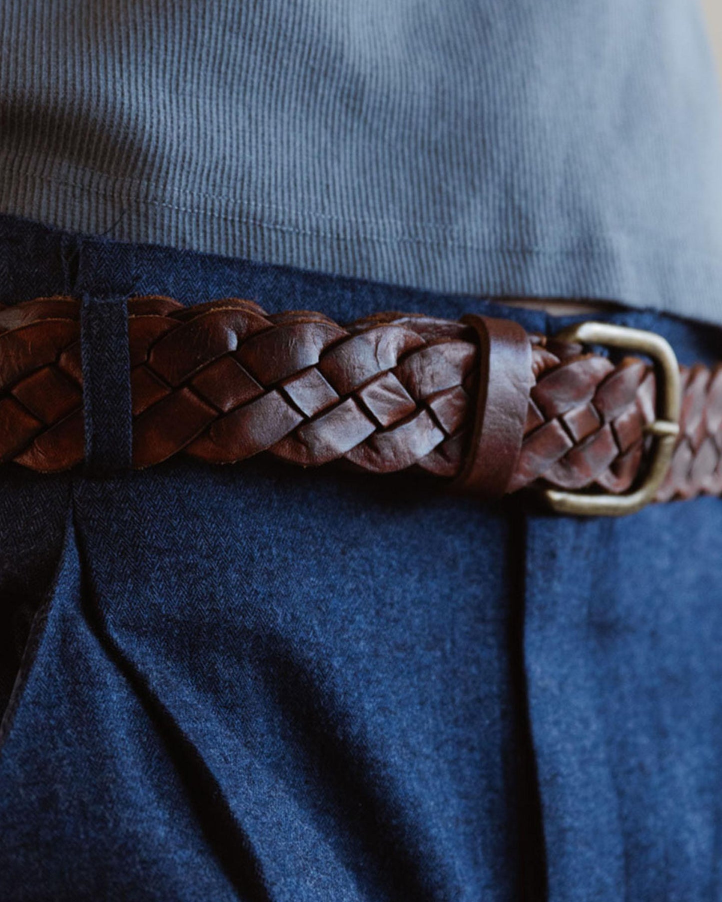 Cinturón Piel Trenzado Marrón