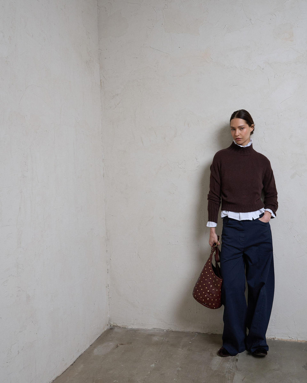 Jersey Cuello Alto Rib Marrón